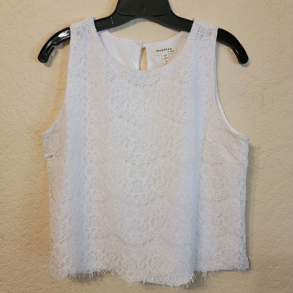 Monteau Lace White Ivory Sleeveless Top Sz L